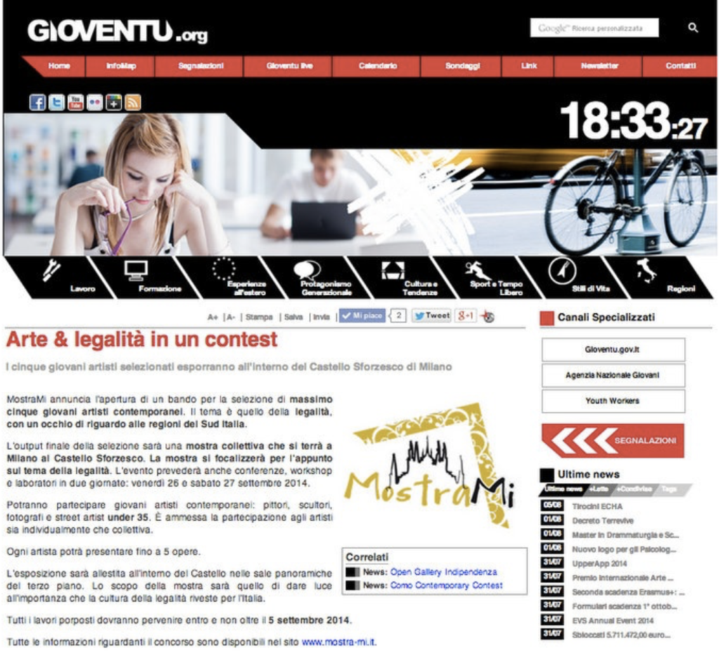 Call per artisti al Castello Sforzesco contro la legalità: siamo su Gioventu.org!