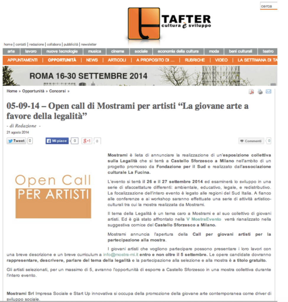 Call per artisti al Castello Sforzesco contro la legalità: siamo su Tafter!